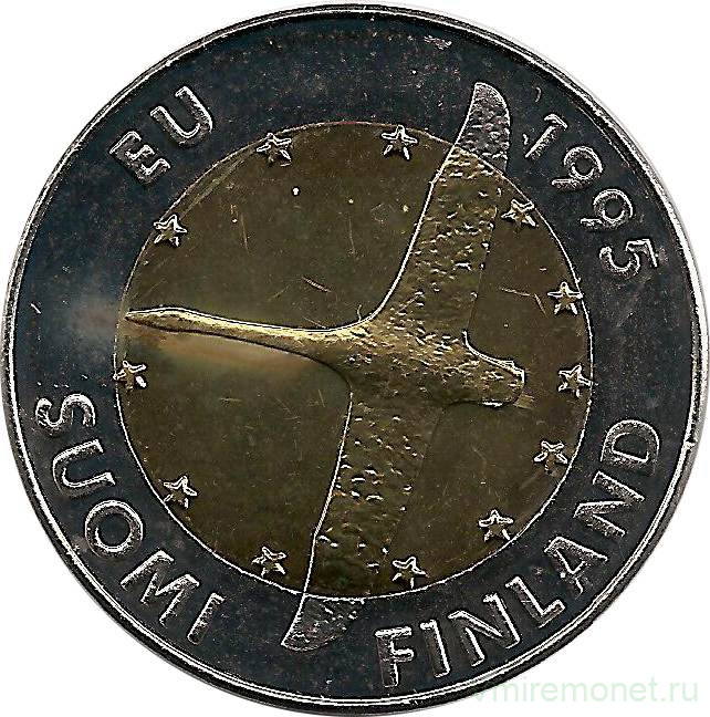 Монета. Финляндия. 10 марок 1995 год. Лебедь.
