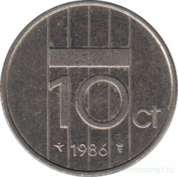 Монета. Нидерланды. 10 центов 1986 год.
