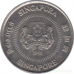 Монета. Сингапур. 10 центов 1991 год.