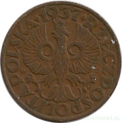 Монета. Польша. 5 грошей 1937 год.