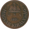 Монета. Венгрия. 1 филлер 1931 год. ав.