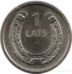 Монета. Латвия. 1 лат 2010 год. Подкова вверх.