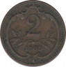 Монета. Австро-Венгерская империя. 2 геллера 1909 год. ав.
