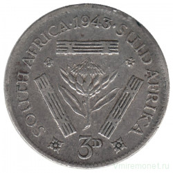 Монета. Южно-Африканская республика (ЮАР). 3 пенса 1943 год.