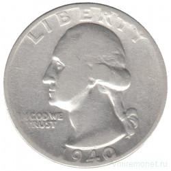 Монета. США. 25 центов 1940 год. Монетный двор S.