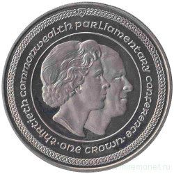 Монета. Великобритания. Остров Мэн. 1 крона 1984 год. 30-я конференция парламентариев стран Содружества. Двойной портрет.