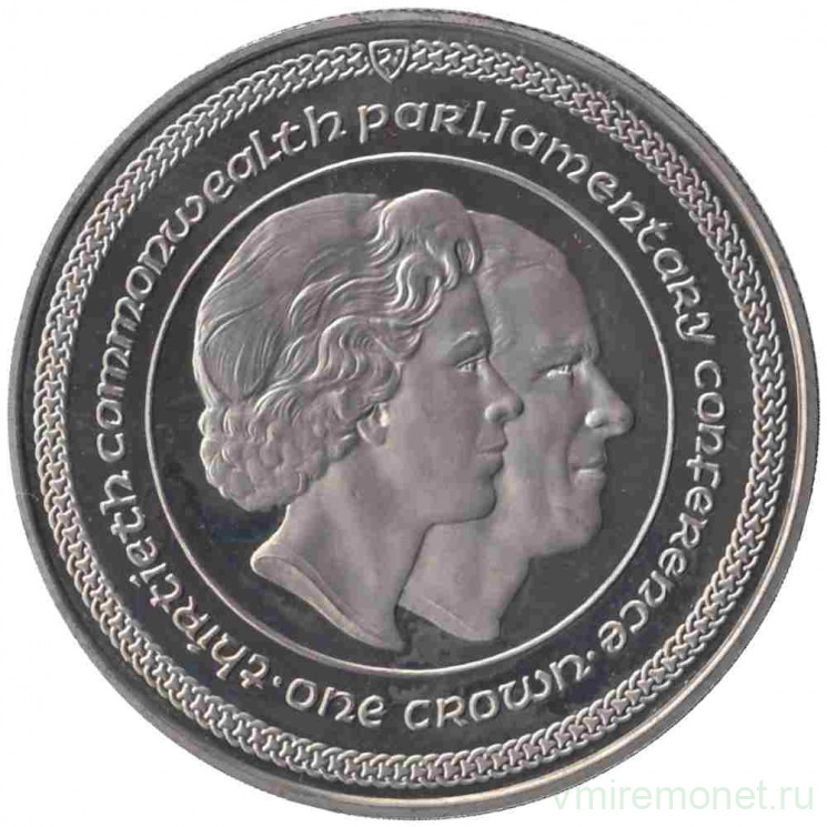 Монета. Великобритания. Остров Мэн. 1 крона 1984 год. 30-я конференция парламентариев стран Содружества. Двойной портрет.