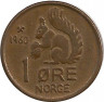 Монета. Норвегия. 1 эре 1960 год. ав.