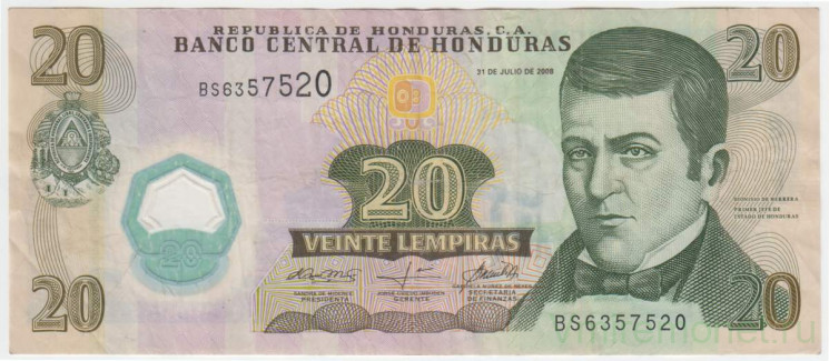 Банкнота. Гондурас. 20 лемпир 2008 год. Тип 95 (2).