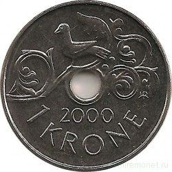 Монета. Норвегия. 1 крона 2000 год.