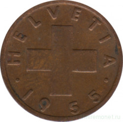 Монета. Швейцария. 1 раппен 1955 год.