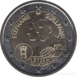 Монета. Люксембург. 2 евро 2022 год. 10 дет свадьбе Великого герцога Гийома и бельгийской графини Стефании де Ланнуа.