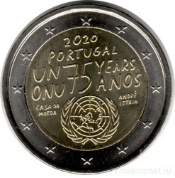 Монета. Португалия. 2 евро 2020 год. 75 лет ООН.