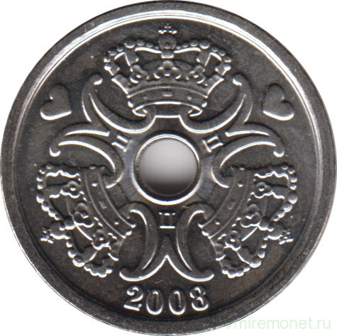 Монета. Дания. 1 крона 2008 год.