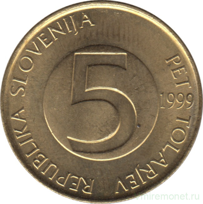 Монета. Словения. 5 толаров 1999 год.
