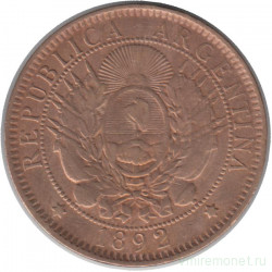 Монета. Аргентина. 2 сентаво 1892 год.