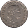 Монета. Швейцария. 10 раппенов 1952 год. ав.