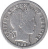 Монета. США. 10 центов 1908 год. Монетный двор - D. ав.
