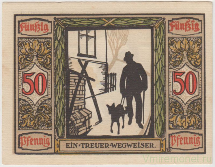 Бона. Нотгельд. Германия. Город Олденбург. Клуб санитарного собаководства. 50 пфеннигов 1921 год. 1016.1.с.3.