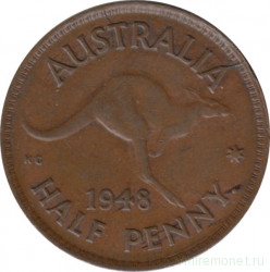 Монета. Австралия. 1/2 пенни 1948 год. Точка после "PENNY".