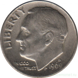 Монета. США. 10 центов 1969 год. Монетный двор D. 