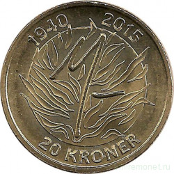 Монета. Дания. 20 крон 2015 год. 75 лет со дня рождения Королевы Маргрете II.