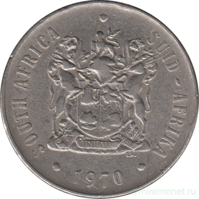 Монета. Южно-Африканская республика (ЮАР). 50 центов 1970 год.