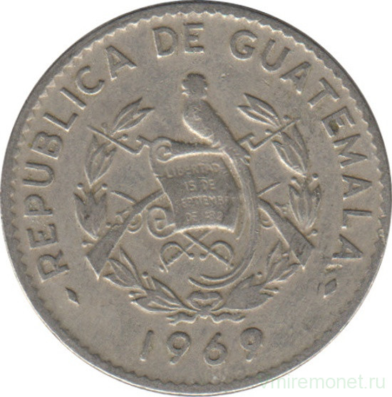 Монета. Гватемала. 10 сентаво 1969 год.
