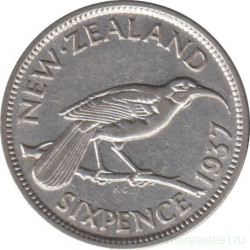 Монета. Новая Зеландия. 6 пенсов 1937 год.