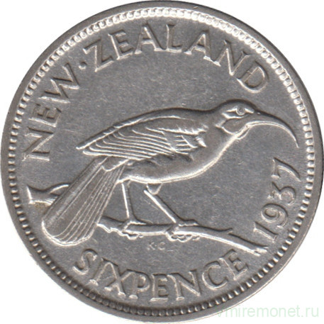 Монета. Новая Зеландия. 6 пенсов 1937 год.