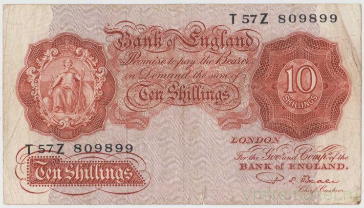 Банкнота. Великобритания. 10 шиллингов 1948 - 1960 год. Тип 368b.