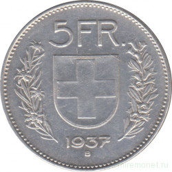 Монета. Швейцария. 5 франков 1937 год.