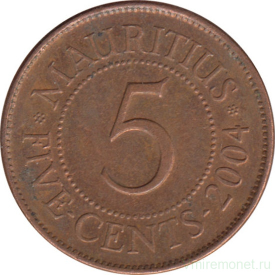 Монета. Маврикий. 5 центов 2004 год.