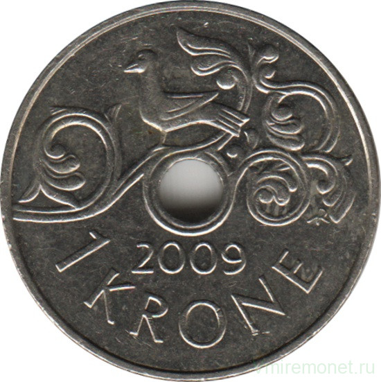Монета. Норвегия. 1 крона 2009 год.