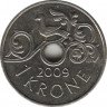  Монета. Норвегия. 1 крона 2009 год. ав.