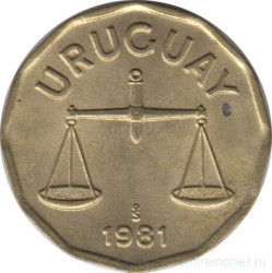 Монета. Уругвай. 50 сентесимо 1981 год.