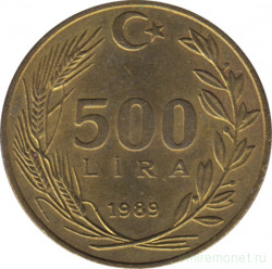 Монета. Турция. 500 лир 1989 год.