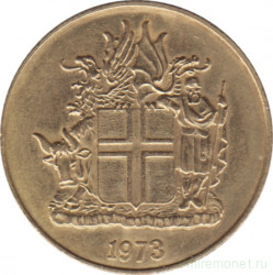 Монета. Исландия. 1 крона 1973 год. "3" с тупым завитком.