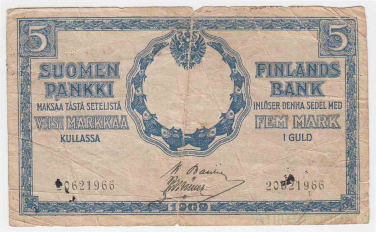Банкнота. Русская Финляндия. 5 марок 1909 год. Тип 9(12).