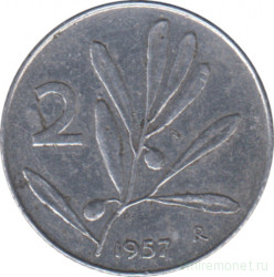 Монета. Италия. 2 лиры 1957 год.