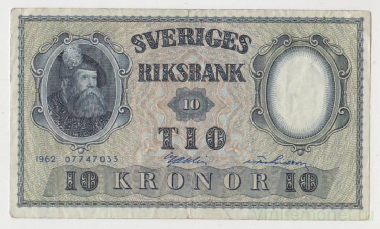 Банкнота. Швеция. 10 крон 1962 год.