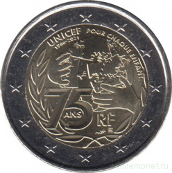Монета. Франция. 2 евро 2021 год. 75 лет ЮНИСЕФ.