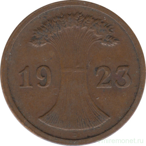 Монета. Германия. Веймарская республика. 2 рентенпфеннига 1923 год. Монетный двор - Мюнхен (D).
