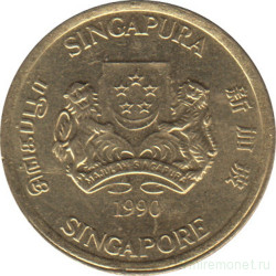 Монета. Сингапур. 5 центов 1990 год.