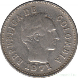 Монета. Колумбия. 10 сентаво 1971 год. Аверс - разрыв в надписи.