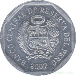 Монета. Перу. 5 сентимо 2007 год. Алюминий.
