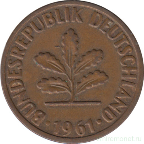 Монета. ФРГ. 2 пфеннига 1961 год. Монетный двор - Штутгарт (F).