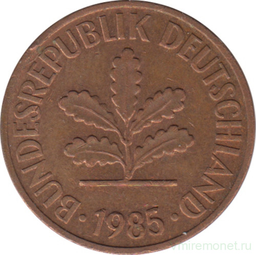 Монета. ФРГ. 2 пфеннига 1985 год. Монетный двор - Карлсруэ (G).