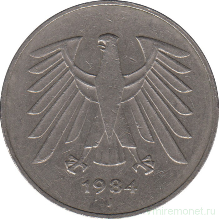 Монета. ФРГ. 5 марок 1984 год. Монетный двор - Гамбург (J).