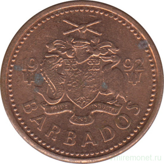 Монета. Барбадос. 1 цент 1992 год.